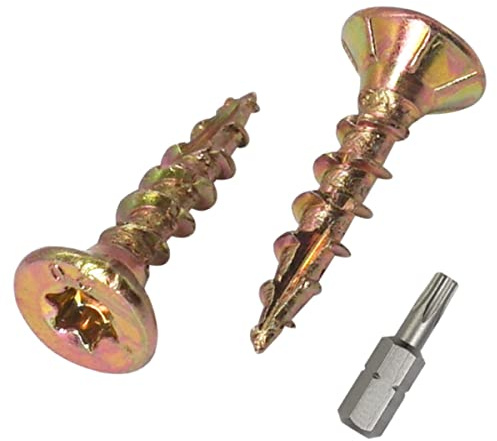 SKIR'CO (Pack of 100 pcs) Universal Zinc Plated Steel 4.0 x 20 mm Yellow Wood Screws, Countersunk Head, Torx Head, Type 17, Chipboard Screws (100, 4.0 x 20 mm)
