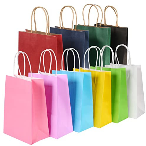 BESCOST Papiertüten, 40 Stück Geschenktüten, Kraftpapiertüten mit Henkel, 15 x 8 x 21 cm, für Einkaufen, Hochzeiten, Verpackungen, Partys, Geburtstag, Weihnachten, 130 g/m², Bunt
