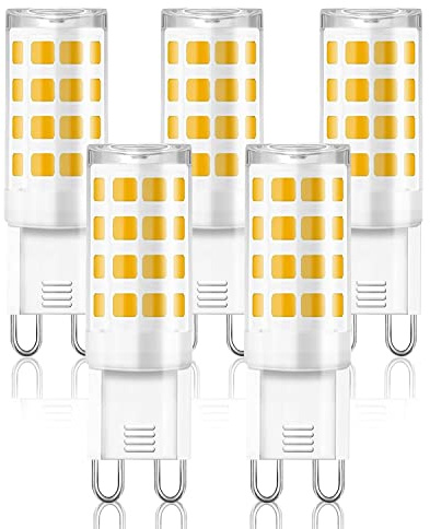 AOGOLO G9 Led Bulb Dimmable 5W, Cool White 6500K, 5 Pcs, T4 40W Halogen Lamp Equivalent, 450LM, G9 Light Bulb for Home Lighting Chandelier, G9 Bi-Pin Ceramic Base 120V AC, 360°