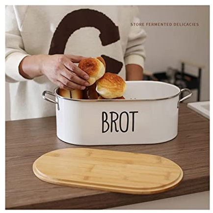 ABGRC Cocina Panera Panera nórdica, panera con Tapa de Madera, contenedor de Almacenamiento Multifuncional para encimera de Cocina, Soporte de Pan de Metal Decoración