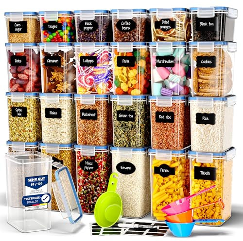 Deco haus® Vorratsdosen mit Deckel 24 Set - Aufbewahrungsbox Küche Luftdicht Vorratsbehälter - Frischhaltedosen Behälter aus Plastik Mit Deckel - Vorratsgläser zur Aufbewahrung von Nudeln, Müsli, Mehl