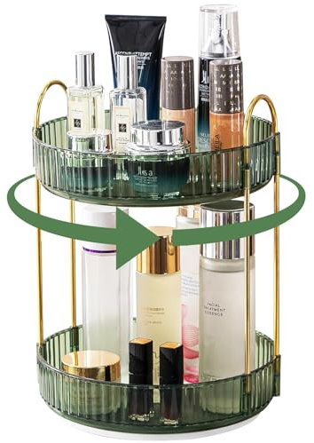 CESTATIVO Make Up Organizer, 360° Drehbar Kosmetik Organizer, Beauty Organizer, Hautpflege Organizer für Badezimmer (2 Schichten, Grün)