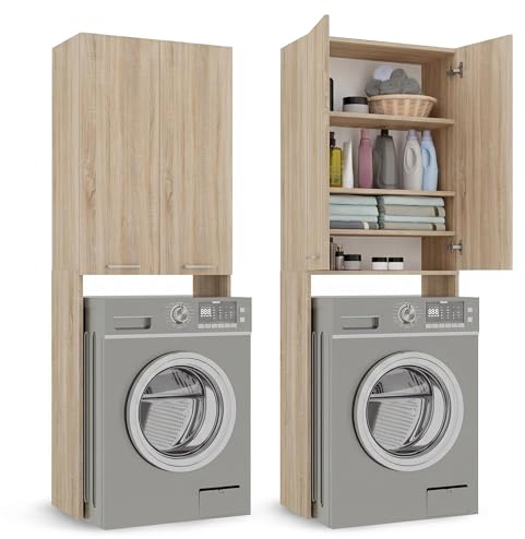 CDF Waschmaschinenschrank 2 Türen Hochschrank Badschrank Hochschrank Überbauschrank für Waschmaschine, Wäschetrockner Badezimmer Schrank Möbel Waschmaschinenumbauschrank Eiche Sonoma 30x64x180 cm