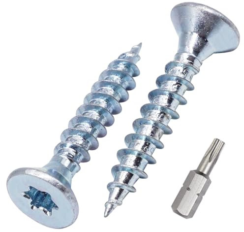 SKIR'CO (150 Stück) Holzschrauben aus verzinktem Stahl, 5,0 x 30 mm, Torx Kopf, Senkkopf, Spanplattenschrauben, Vollgewinde