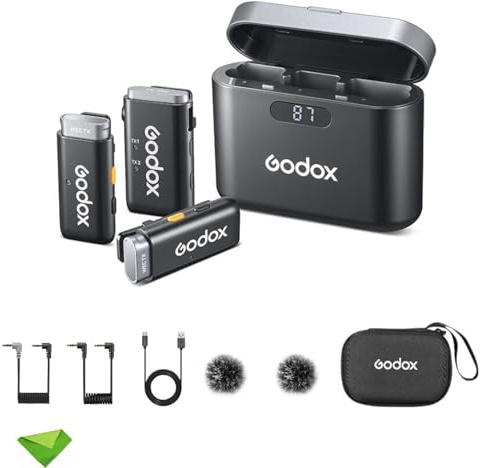 Godox WEC Microphone cravate sans fil, micro cravate 2,4 G, microphone sans fil compact 656 pieds 8H pour Vlog de classe en ligne avec étui de charge (Kit WEC 2)