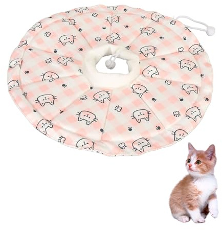 Katt Cone Krage, Justerbar Dragsträng Andas och Skyddande Katt Elizabethan Krage för Kitten Förhindra Slickande Sår (PINK)