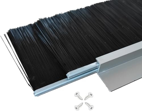 Burlete de Cepillo para Puertas Retsun - 880mm x 61mm, Doble Capa, Cortable a Medida, con Tornillos Incluidos, Antipolvo, Antiaire e Insectos, para Puertas de Entrada, Interior y Garaje (2.5, 4 Ud)