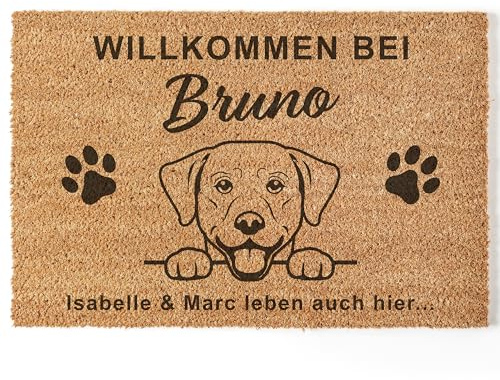 DEL MÀ Unique & Personal Fußmatte personalisiert Hund lustige Fussmatte aus Kokosfasern für innen Hundegeschenk Geschenk Hundehalter Schutzfangmatte Fußabtreter 60x40 cm (Willkommen bei)