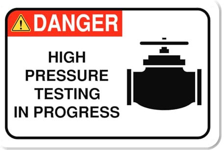 PVC0074 Hinweisschild mit Aufschrift Danger High Pressure Testing In Progress, 30,5 x 20,3 cm, Premium-PVC-Schild für Arbeitsplatz, Lager, Baustelle, OSHA-Verordnung, wetterfest, lichtbeständig,