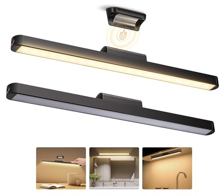 Aigostar Luz LED Armario Magnética, Luz Espejo Baño, Luces led Recargables USB Luz LED Adhesiva de ángulo Ajustable, 4000K Blanca Calida Lámpara de Espejo, Luz LED Cocina Bajo Mueble, 2pcs