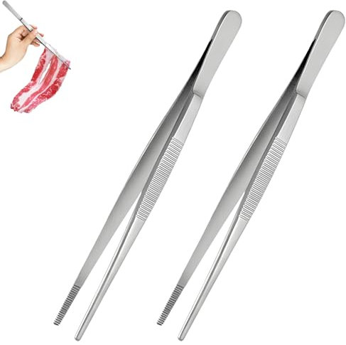 Swavitie 2 Stück Kochpinzette 30cm Lang Kochpinzette aus Edelstahl Pinzette Küche Professionelle Kochzange für Kochen Grillen und Backen