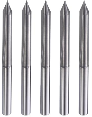 HARFINGTON 5pcs CNC V Bit 45 Degree 1/8 Shank 0.1mm Tip Engraving V Bits Carbide Chamfer End Mill with 2 Straight Flutes CNC Wood Carving Bit Tool for Wood Plywood Acrylic MDF Lettering