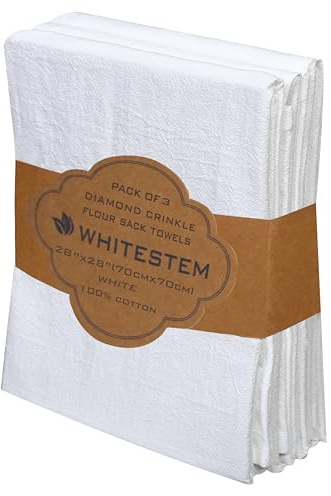 Flour Sack Towels 28” x 28” – Pack of 3 Cotton Kitchen Towels, Kitchen Dish Cloth and Cotton Tea Towels for Cleaning & Drying, Highly Absorbent for Baking & Bread Proofing - White