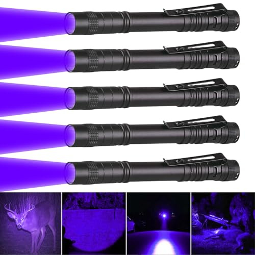 LIAISIMI UV Taschenlampe, Mini LED UV Lampe Schwarzlicht Taschenlampe mit Stift Clip,13cm 395 nm Licht, Wasserdichte Taschenlamp für Haustier Urin, Flecken, Bettwanzen (5 Pack)