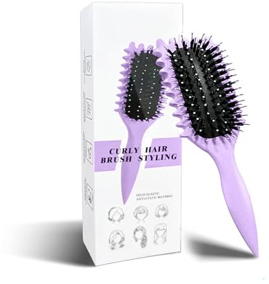 Curl Brush - Define Styling Brush with Prongs, for Combing and Shaping Men's and Women's Curls to Reduce Pulling and Curl Separation (Purple, 24cm)