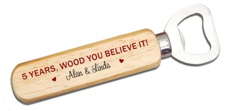 Personalised Wooden Bottle Opener – Gift for 5 Year Anniversary – Custom Bottle Opener for Him or Her – Rustic Wood Handle with Stainless Steel Opener – Perfect for Celebrating Special Occasions