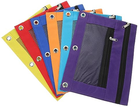 NUOBESTY Pochettes à Crayons à Fermeture Éclair pour Classeur, Polyester Classe Lot de 6 à 3 Anneaux, Rangement Pratique
