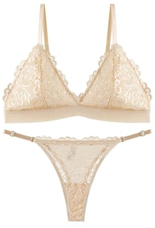 AMateschitz Set di Biancheria Intima con Reggiseno a Punta e Perizoma da Donna, Sexy Lingerie in Pizzo, Perizoma, Reggiseno Senza Ferretti, Biancheria Intima, Reggiseno Triangolare con Perizoma