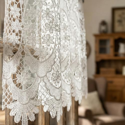 Molaxhome Spitze Scheibengardinen Kurzstores Jacquard Küchengardinen 150x60 | Halbtransparent Küchengardinen, Bistrogardine Fenstervorhang, Küche Vorhänge, Fensterschal mit Kante,Spitze Valance