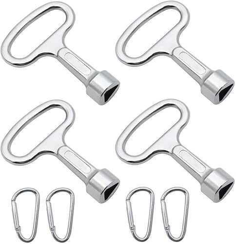 Heanvmyss 4 Pcs Meter Box Key,Dreieck-Schlüssel 9mm mit 4 Schlüsselanhänger,Mülltonne Metall Dreikant Steckschlüssel Wasserhahn Universal für Poller Elektrokasten Gas Wasser Stromzähler