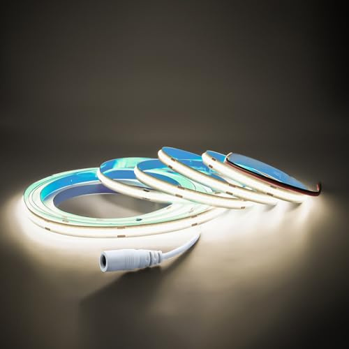 Arotelicht 2m Tira LED COB 4000K, Blanco neutro 12V tira de luz COB sin adaptador Regulable 8 mm de ancho 320LEDs/m IP20 para dormitorio Cocina Decoración interior del hogar