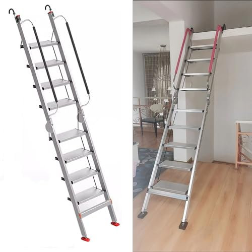 Etagenbettleiter für Wohnheim, Loft, Zuhause, 2,6 m/2,7 m, Kellerfenster, Schachtausstiegsleiter, für Wohnmobile, Aluminium-Notfeuerleiter mit Handläufen