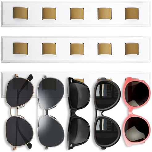 3 Stück Brillenhalter Wand, Sonnenbrillen Halter-Wandmontierte Brillenaufbewahrung 15 Brillen weiß Holz-Brillenaufbewahrung Wand Brillenständer mehrere Brillen Brillenhalter für Aufhängen Display