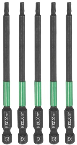 sourcing map 5pcs H3 Flat Hex Head Screwdriver Bit 3mm Metric Tip 1/4 Hex Shank 100mm (4) Long Magnetic Hexagonal Screw Drill Bit Wrench Black Phosphate S2 Steel Power Driver Socket