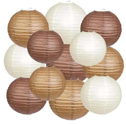 Brown,Cream,Tan Paper Lanterns 12 Pack, Hanging Round Paper Lanterns Decorative for Graduation Baby Shower Wedding Birthday Family Parties ﻿