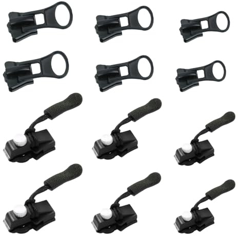 12 Stück Reißverschluss Reparatur Set,Reißverschluss Zipper Ersatz,Herausnehmbares Reissverschluss Reparatur Set,Geeignet für Jacken,Rucksäcke,Koffer (Schwarz)