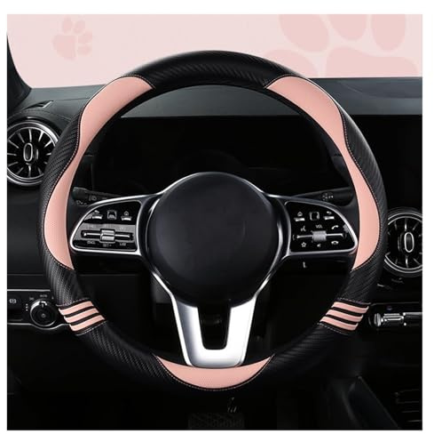 Coprivolanti Coprivolante Per Auto In Fibra Di Carbonio Rivestimento In Pelle Resistente Con Fodera Antiscivolo Per 14.5-15 Copri Volante Protezione Copertura(Pink)