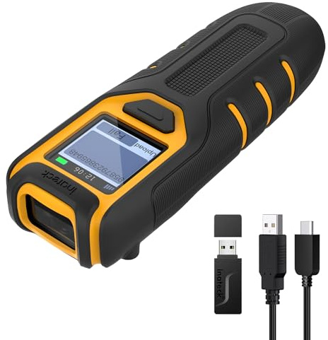 Inateck BCST-49 Bärbar Bluetooth-streckkodsskanner med skärm, 1D Kabellos streckkodsläsare 2,4 GHz, manuell skanner med app och SDK, BCST-49