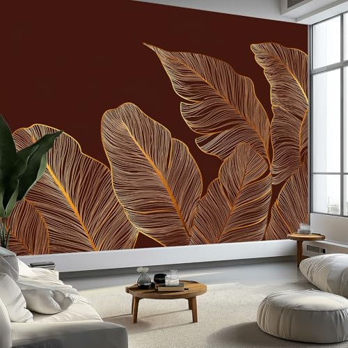 Arte da Parete Piante Disegnate Mano Foglie Banano Murales Elegante Lussuoso Carta da Parati Fotografica per Cameretta Bambini, Camera da Letto 200 x 140 cm (L x A), Carta da Parati in Effetto 3D