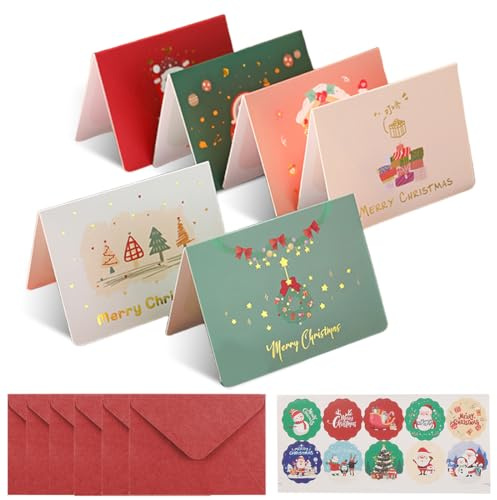 JUGUTA 6 Cartes De Noël Avec Enveloppe Et Sceau En Relief, Carte De Noel Avec Enveloppe, Carte De Noël, Joyeux Noel, Cartes De Vœux Meilleurs, Heureux Noël Carte Postale, Joyeuses Fêtes Carte