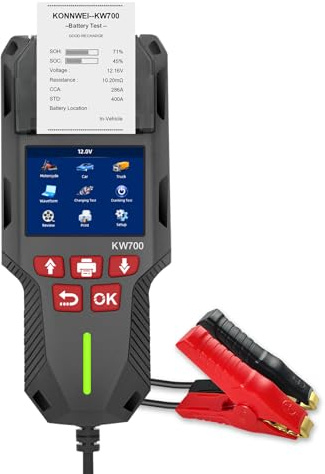 KONNWEI KW700 Testeur Batterie Auto 12V/24V avec Imprimante, Analyseur Batterie Digital pour Voiture, Camion, Moto, AGM/GEL/EFB/Lithium, CCA/EN/DIN, Start-Stop, Diagnostic Charge & Démarrage