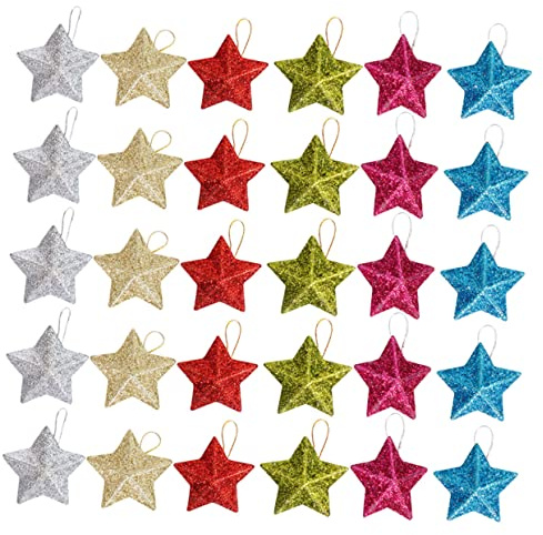 BAZEITFLOW 30pezzi Ciondoli Forma Di Stella Per Natale Decorazioni Per Albero Di Natale Stelle Glitterate Articoli