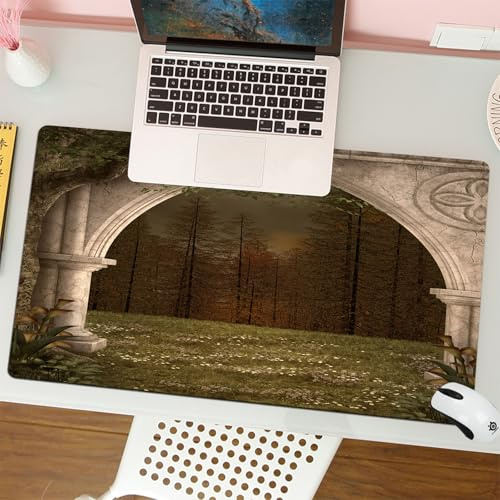 QRFASFZO Mouse Pad 31.5 × 12 inch Extended Large Mouse Mat Desk Pad, Stitched Edges Mousepad,Non-Slip Rubber Base,Gothic, old retro arch in the garden renaissance meadow forest,Gaming Mouse Pad XL