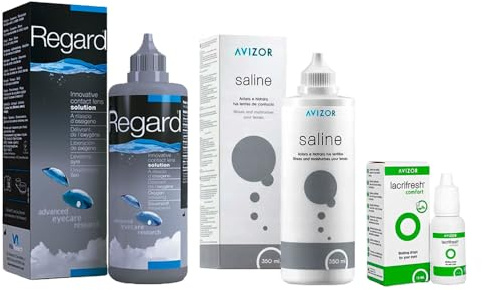 Solución Única Regard 355ml + Saline 350ml + Lacri-fresh Comfort 15ml para Limpieza, Enjuague e Hidratación | Pack Cuidado Lentillas
