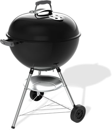 Weber Bar-B-Kettle Charcoal Barbecue, 57 cm Cooking Surface, Porcelain-Enamelled Lid and Kettle, Thermometer, Ash Tray, Tripod Stand with Wheels, Black-Silver (1502062)
