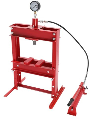 JDINAAS 10 Ton Hydraulic Benchtop Press, Adjustable Hydraulic Press Mini Hydraulic Press with Long Hose for Mechanical Workshops and Garages Red