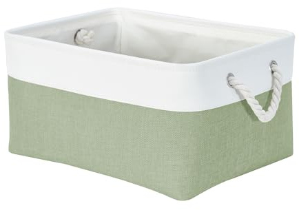 Mangata cestino portaoggetti in morbido tessuto, scatola con manici a corda, contenitori rettangolari per armadio, guardaroba, bagno, scaffale, 41 x 31 x 18 cm, verde e bianco