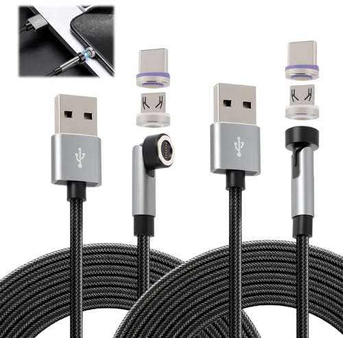 JinRuiCPeng 9Pin Magnetic Charging Cable, 18W 360° & 180° Rotation USB C Magnetic Charger Cable 2PCS (2M + 1M), Fast Charging & 480Mbps Data Transfer, Compatible with Type C, Micro USB Devices