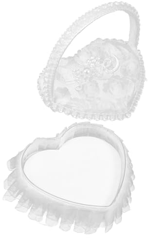 Supvox Hochzeit Ringkissen mit Griff Verlobungsringbox aus Satin und Spitze Herzförmig Weiß zum Aufbewahren und Schutz von Eheringen