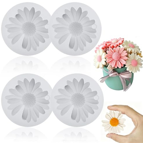 Erzekrim Moldes de silicona para velas con flores, 4 unidades, moldes de silicona 3D con diseño de margaritas y flores, molde de silicona para manualidades, jabón, velas (A)
