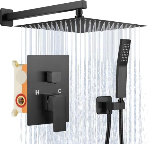TEKXDD Douche Encastrable avec Douche de Tête 25 cm à Effet Pluie | Mitigeur Douche 2 Voies, Système de Douche Encastré avec Douchette, Installation Murale Facile et Rapide