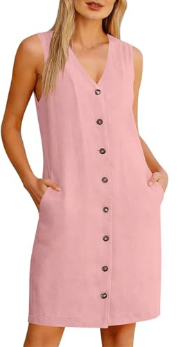 Dresses for Women UK Plus Size Linen Cotton Maxi Shirt Dress with Pockets Long Loose Fitting Muslin Vest Slip for Ladies Cute Fashion Sun Elegant Smart Going Out Casual