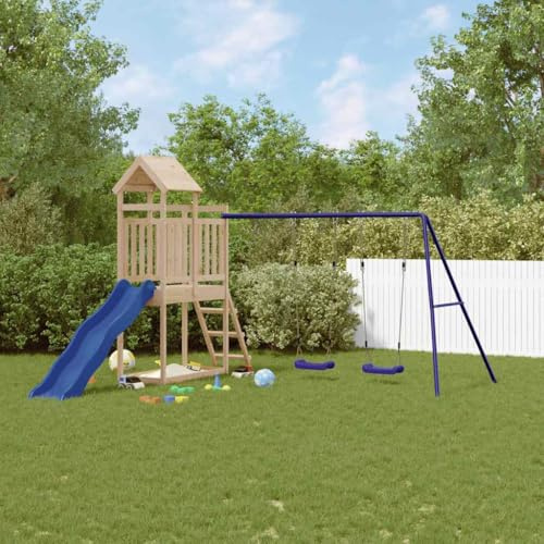 LoogCape Play Tower Made of Solid Pine Wood with Slide Swing and Sandpit for Children Garden Outdoor Children's Room Sturdy Climbing Frame with Ladder and Wooden Roof