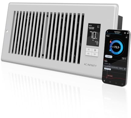 AC Infinity AIRTAP T4 White, Register Booster Fan for 4” x 10” Register Holes, Improves Heating & Cooling Vents, Quiet 10-Speeds, Bluetooth App Control Data Alerts. ONLY FITS 4” x 10” Duct Openings