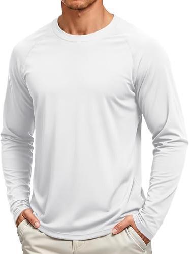 TACVASEN Mens Athletic T-Shirt Long Sleeve Rash Guard UV SPF Sun Shirts Quick Dry Breathable Workout Running Shirt Swim Shirt White L