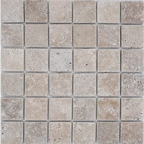 Travertino Mos43-46048 - Piastrelle a mosaico da parete, in pietra naturale Medio beige chiaro, crema
